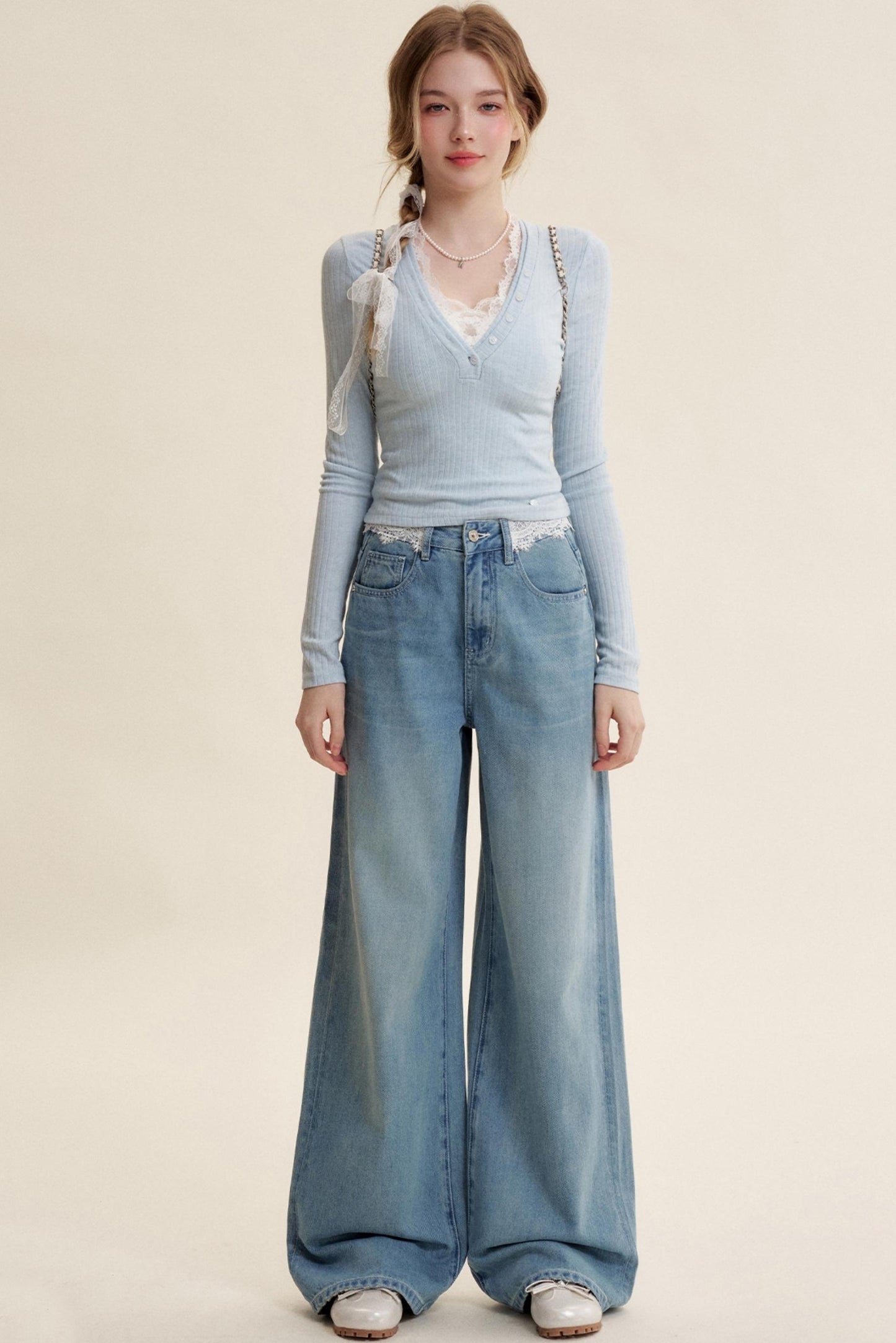 Lace Patchwork High-Rise Jeans