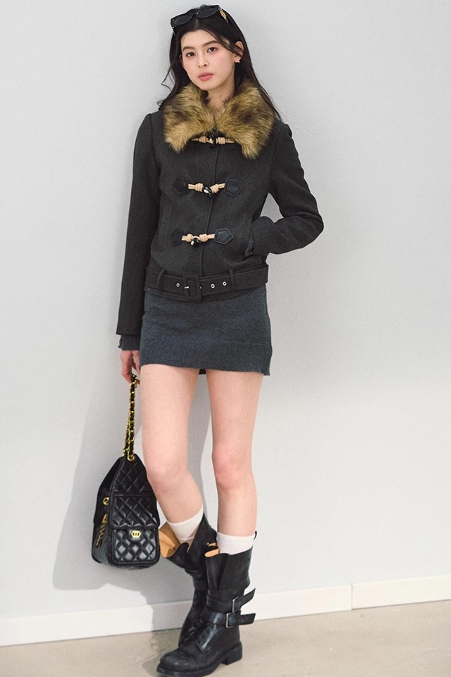 Fur Collar Toggle Jacket Set-Up