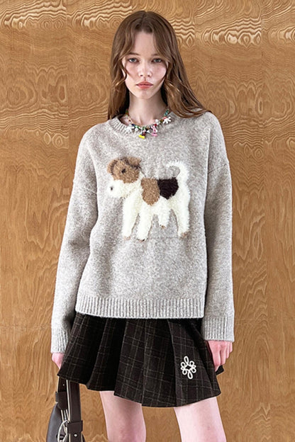 Cute Puppy Jacquard Pullover Sweater