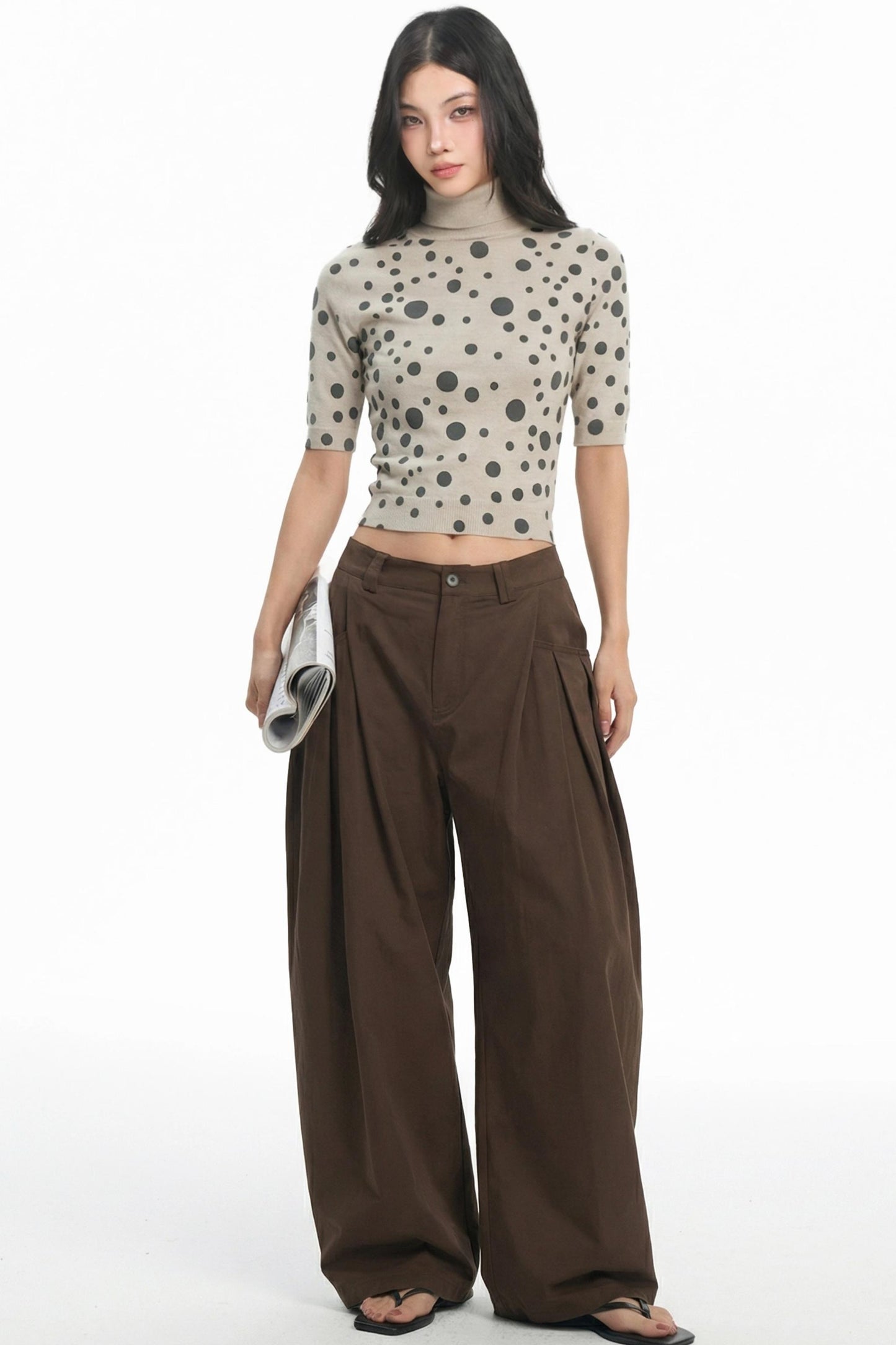 Retro Polka Dot Knit Base Top