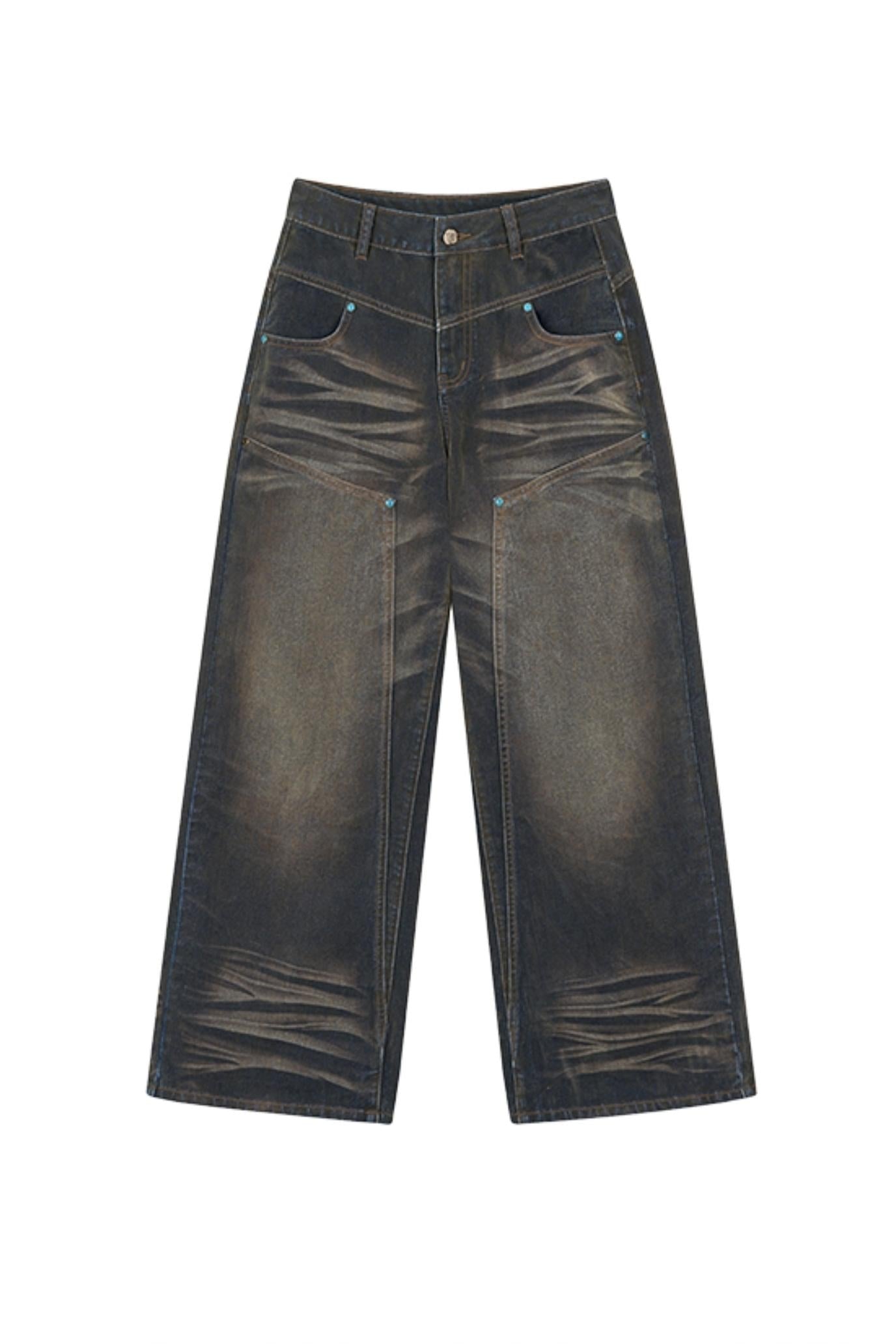 Washed Velvet Distressed Straight-Leg Jeans