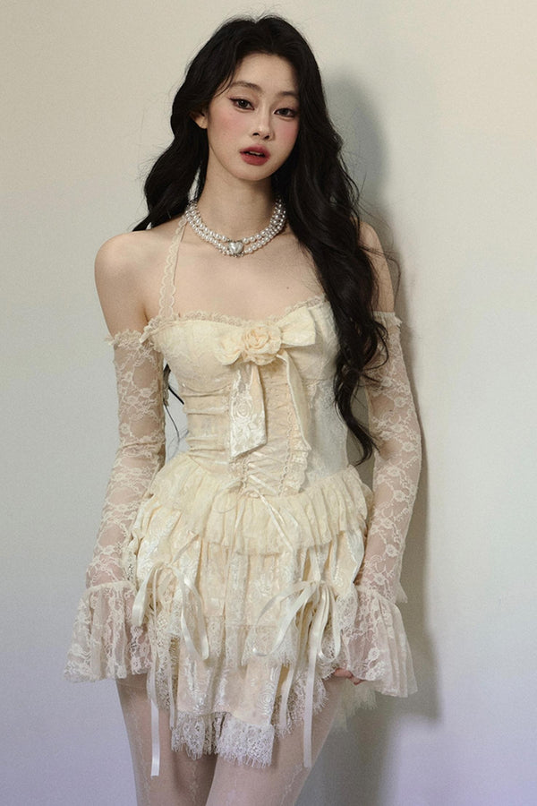 우아한 홀터넥 레이스 드레스 