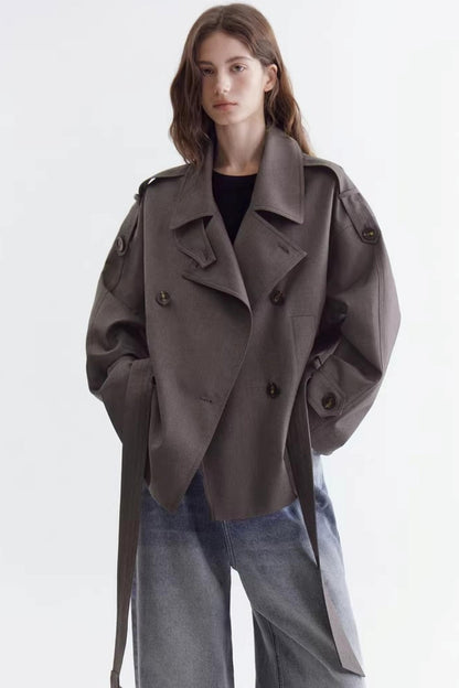 Off-Shoulder Double-Breasted Trench Coat