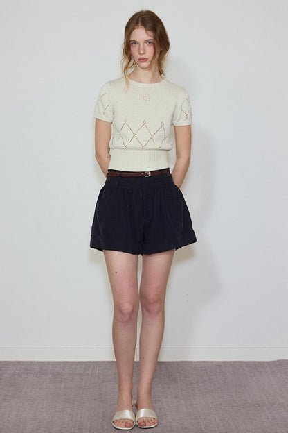 White- Navy Knit Tee