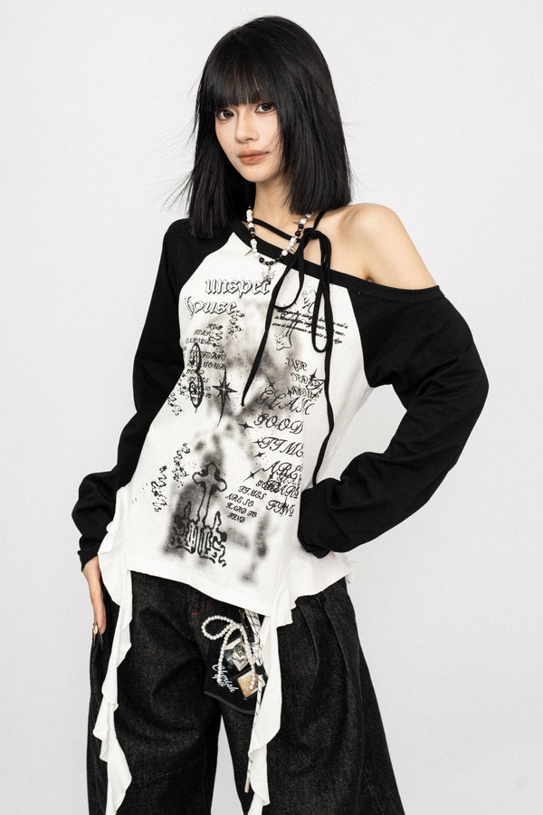 American Cool Off-the-Shoulder Long Sleeve T-Shirt