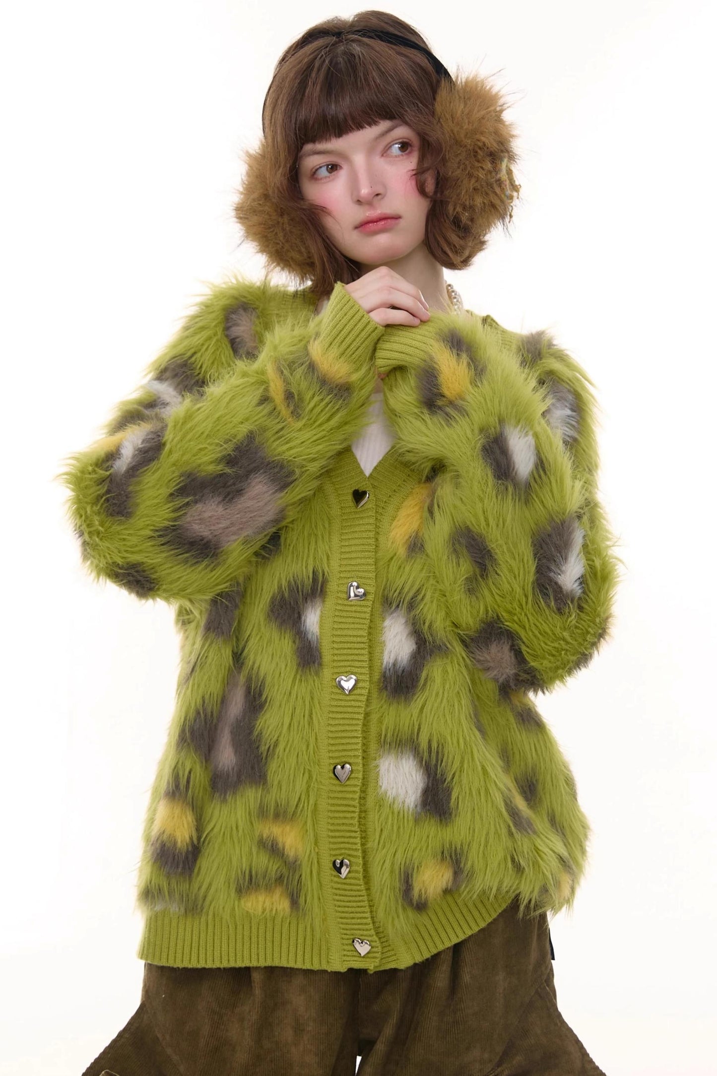 Autumn Glutinous Green Leopard Cardigan