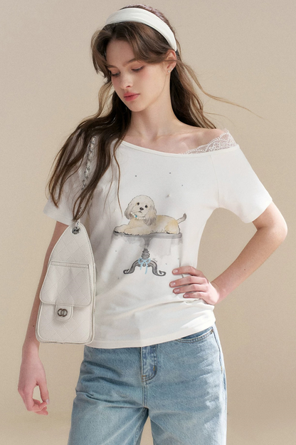 Hand-Painted Lace Off-Shoulder Top
