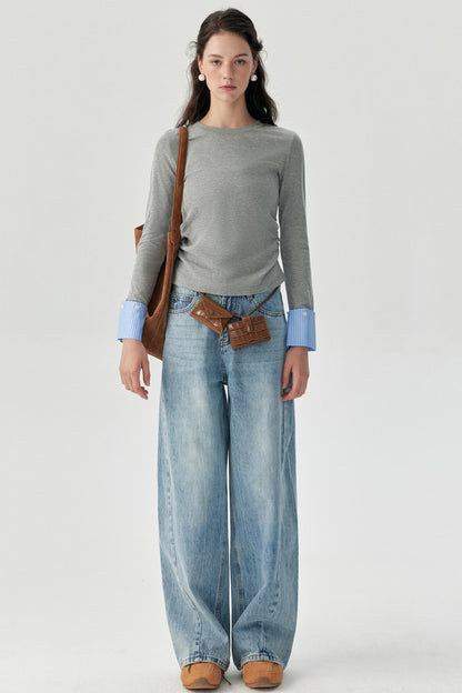 Gray Crew Neck Long Sleeve Top