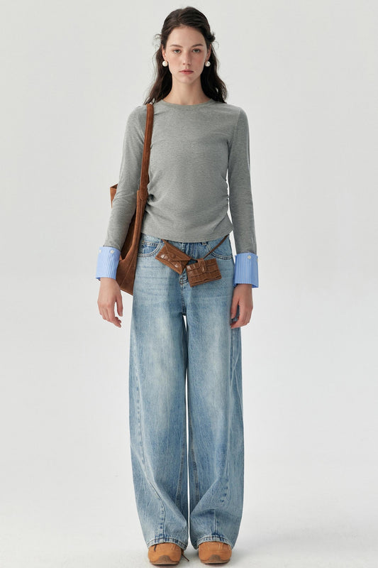 Gray Crew Neck Long Sleeve Top