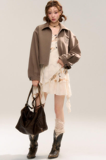 Beige Apricot Irregular Lace Dress