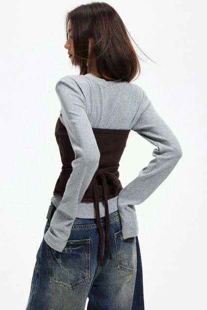 Woolen Layered Slim Knit Strap Bandeau Suit