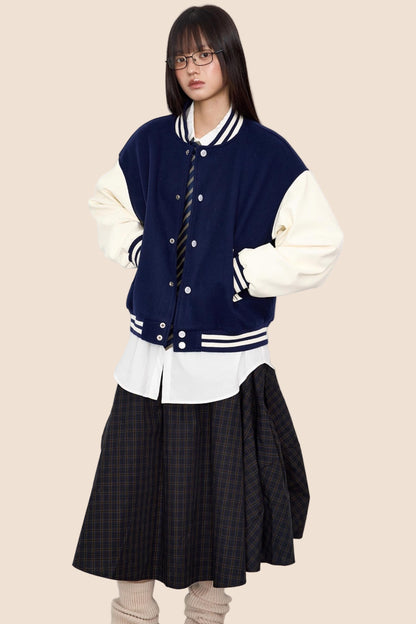 Patchwork Contrast Baseball Jersey Jacket