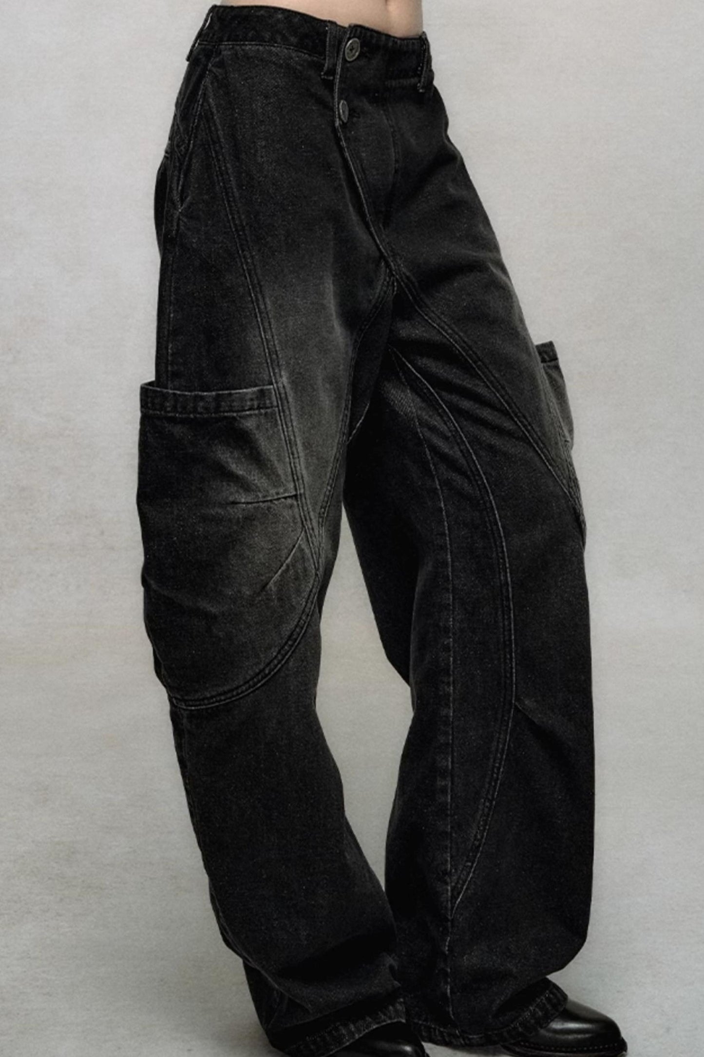 Diagonal Placket Cargo Jeans Pants