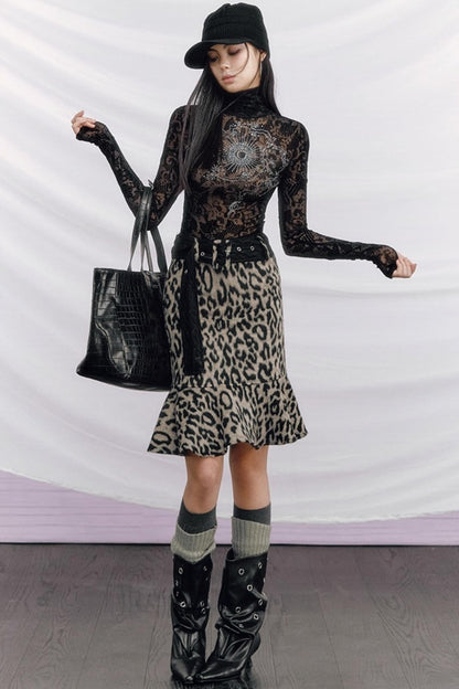 Leopard Wool Patchwork Skirt