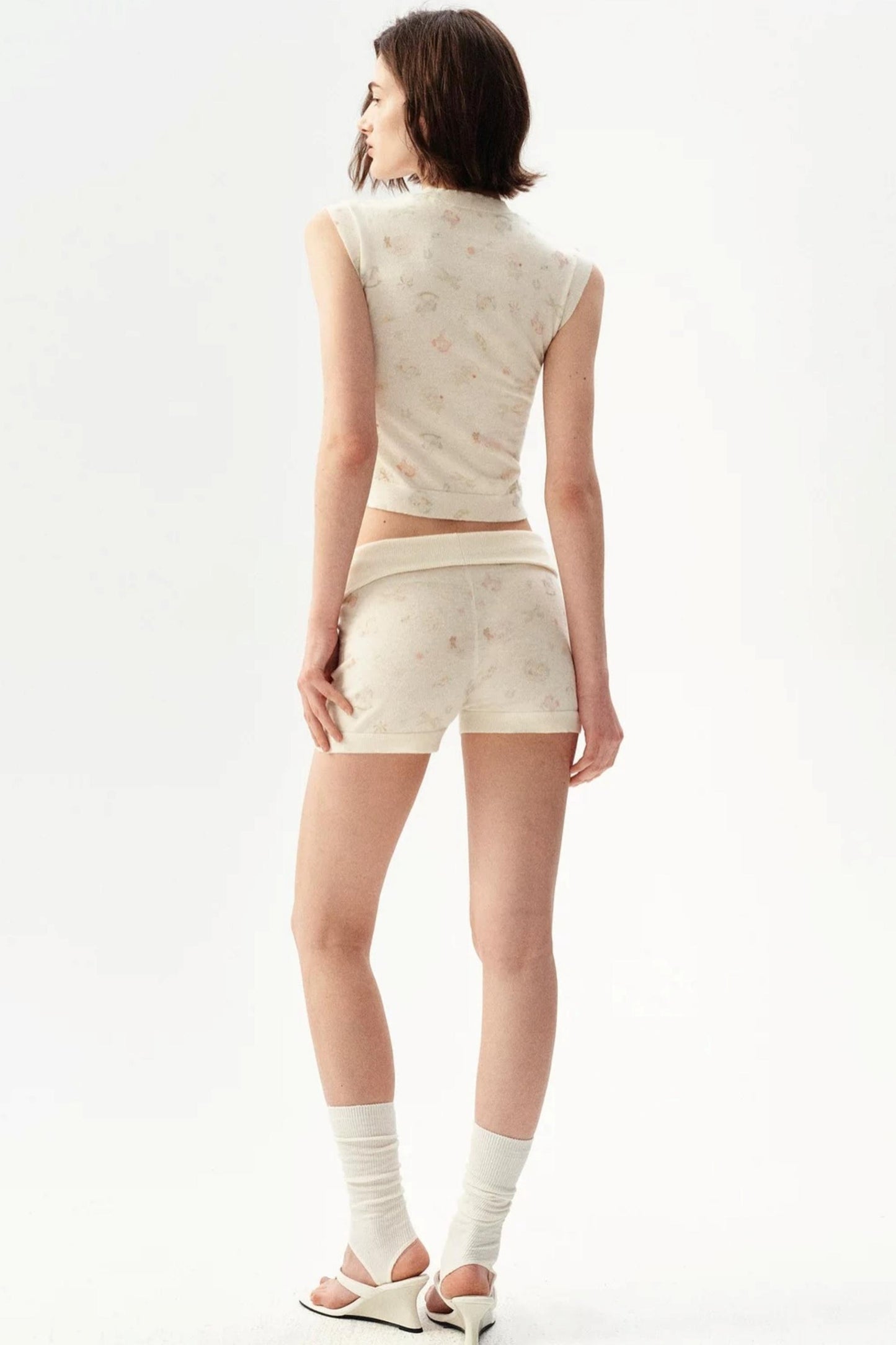 Französisches Retro-Strick-Camisole-Top mit Blumenmuster