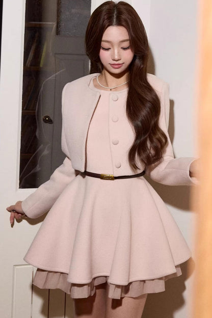 Elegant Wool Dress Short Coat Set-Up