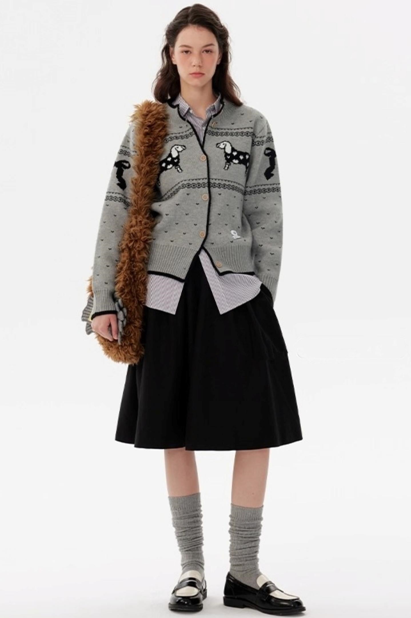 Nordic Retro Puppy Jacquard Knit Sweater