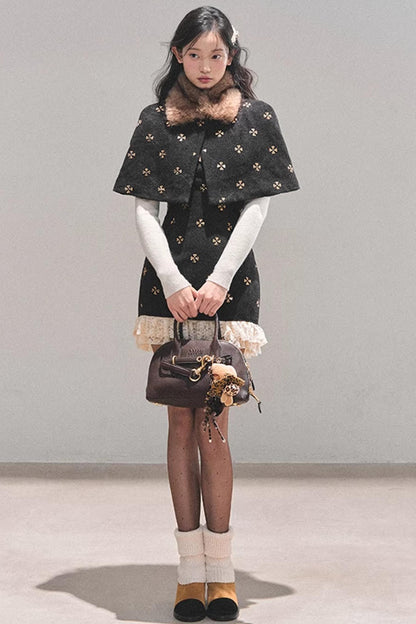 French Woolen Lace Dress Set-Up