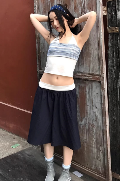 Striped Two-Tone Layered Skirt Set