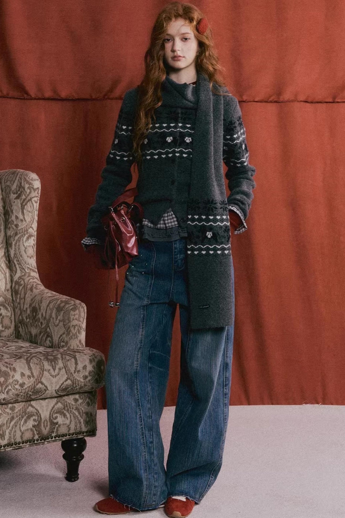 Jacquard Knit Cardigan Set