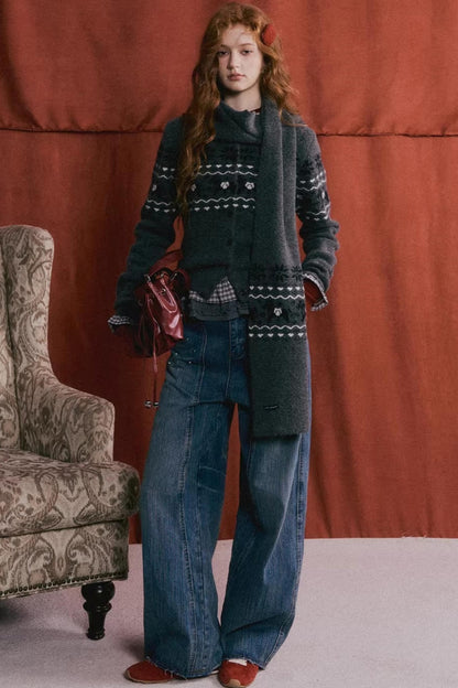 Jacquard Knit Cardigan Set