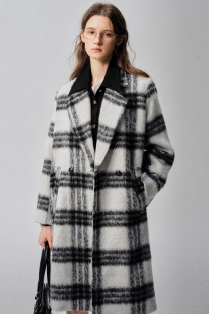 Black & White Plaid High-End Woolen Coat