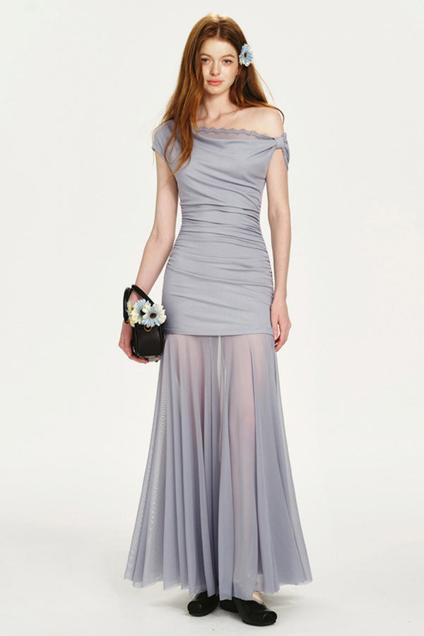 Slant-Shoulder Fishtail Dress