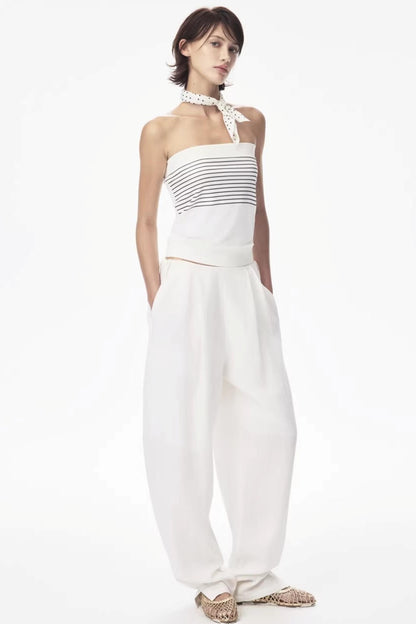 Curri White Striped Tube Top