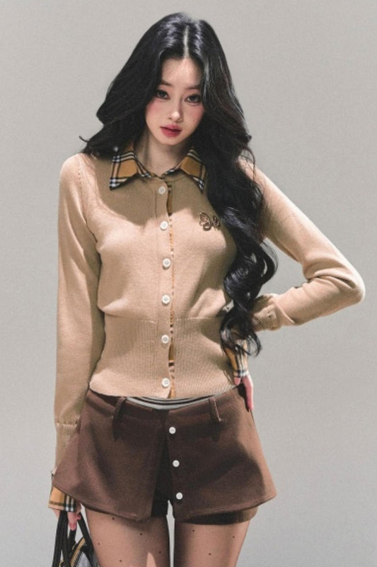 Fake Two Korean Long-Sleeve Knit Top