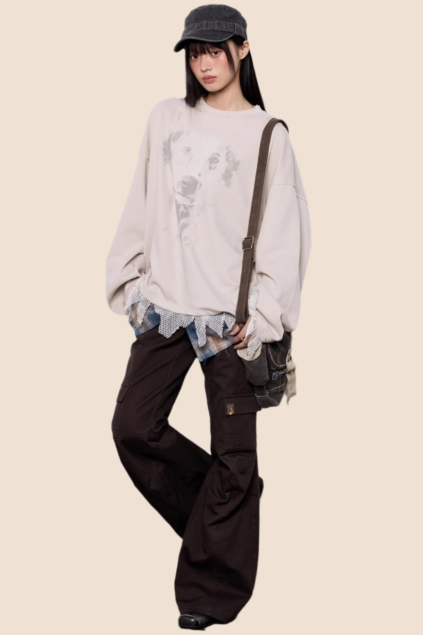 Casual Dog Print Crewneck Top