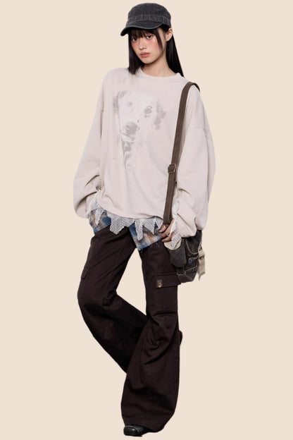 Casual Dog Print Crewneck Top