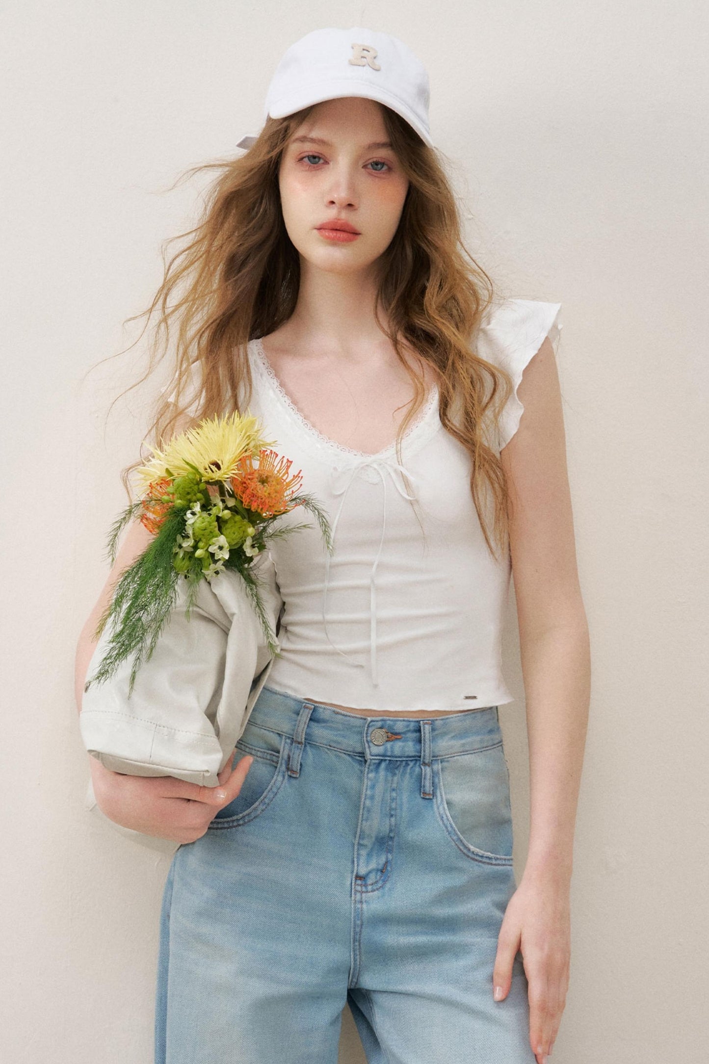 Lace V-Neck Tee Set-Up