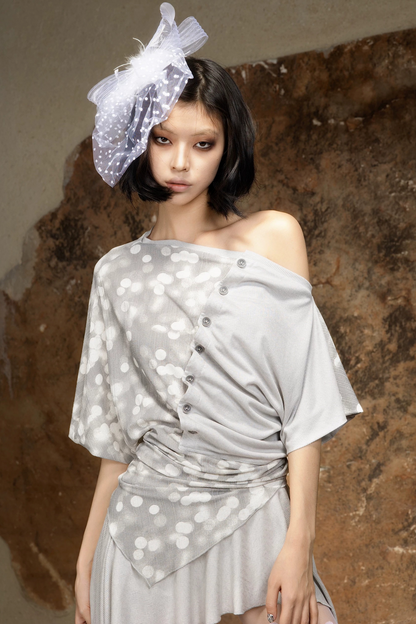 Patchwork Asymmetrical Off-Shoulder Top