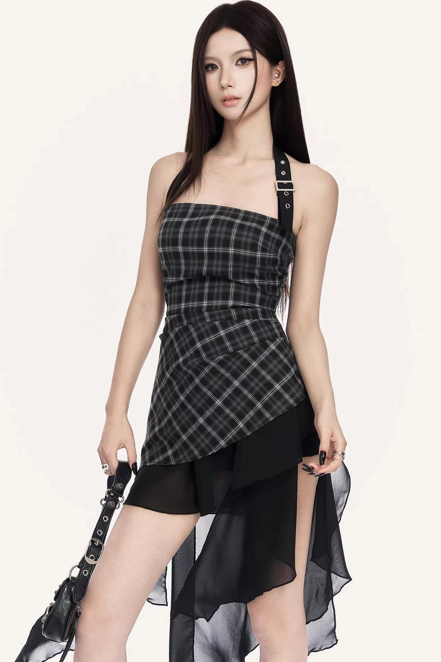 Irregular Ruffle Plaid Dress