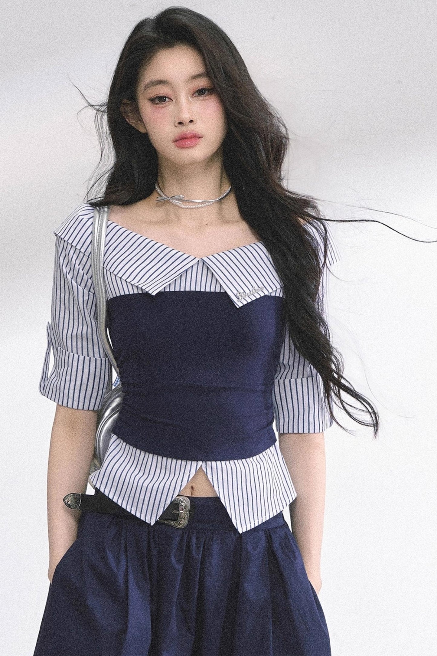 Gray Sugar Striped Short-Sleeved Shirt