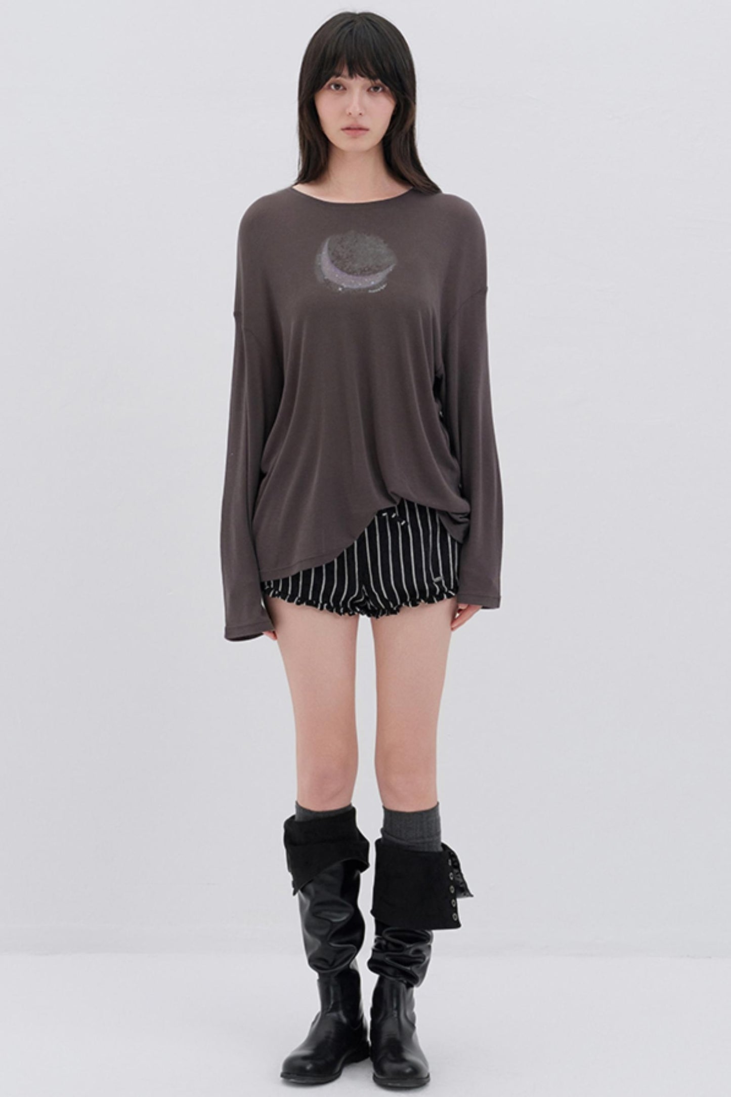 Moon Print Wool Blend Long Sleeves Top