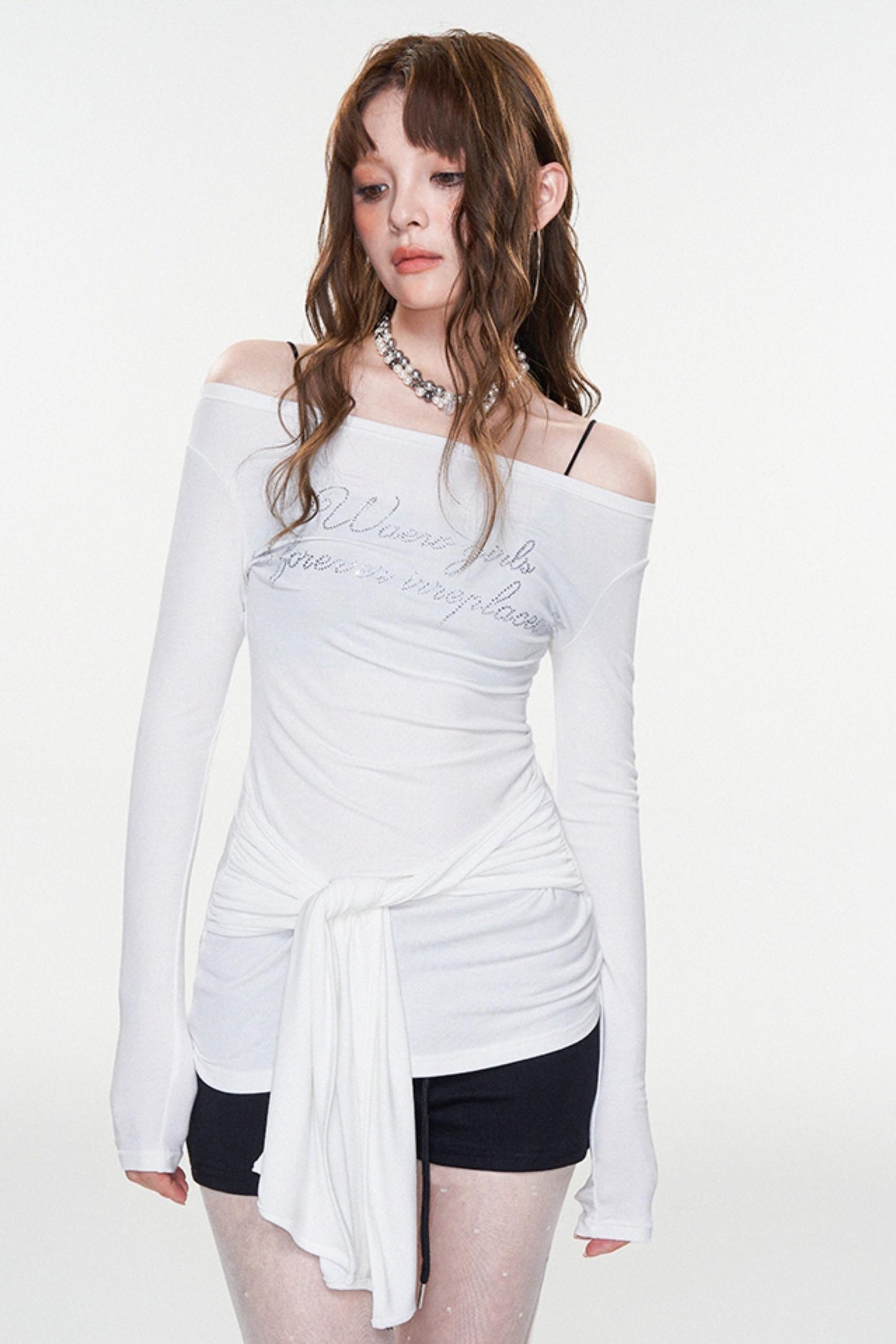 Stylish Letter Print One-Shoulder Top