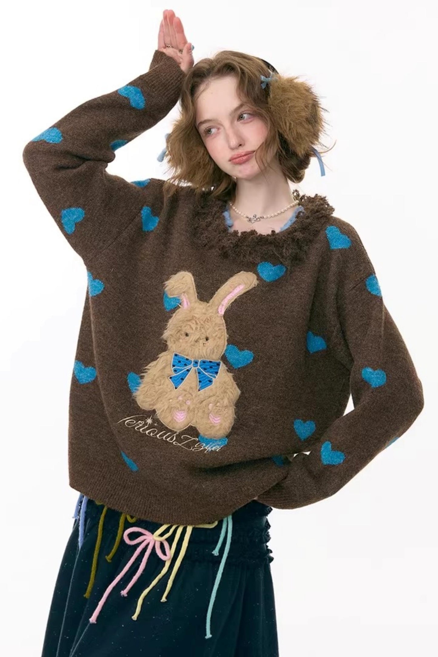 Plush Collar Rabbit Sweater