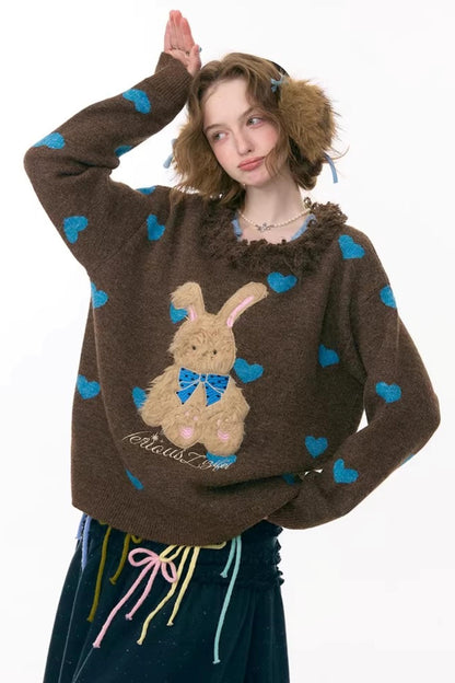 Plush Collar Rabbit Sweater