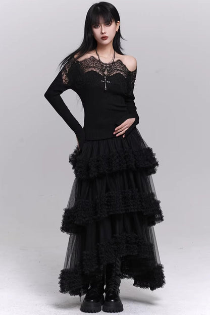 Ghostly Black Off-Shoulder Top