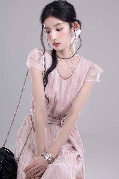 Pleat Detail Sleeve Dress