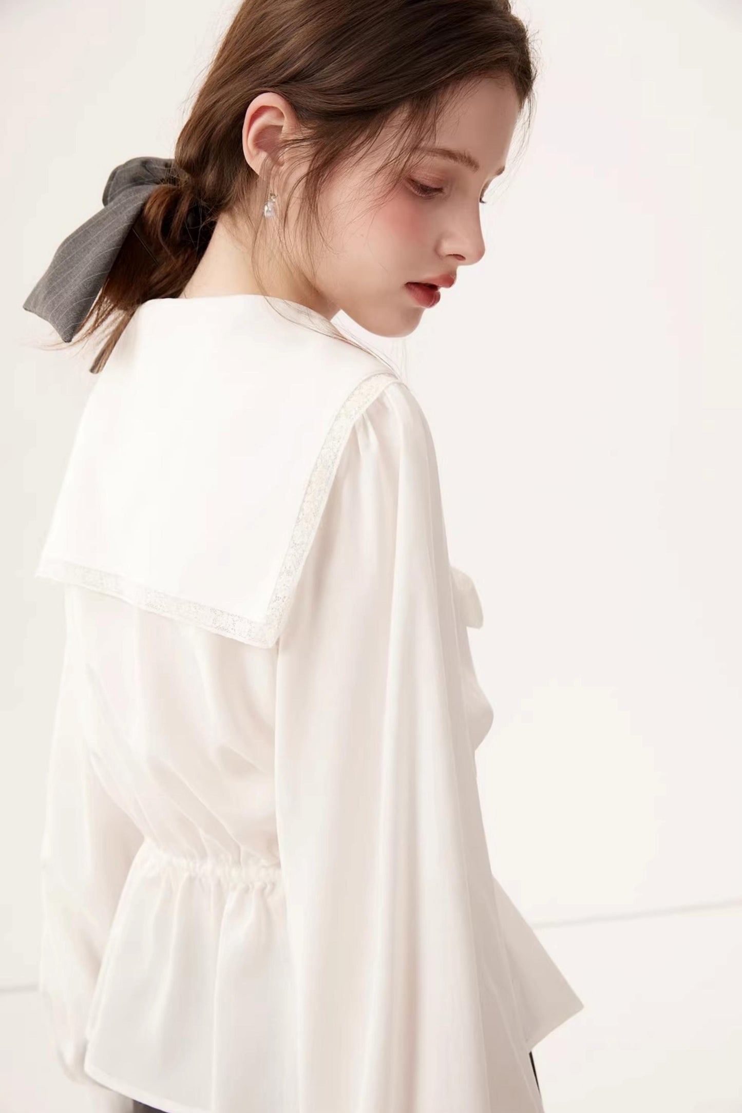 Lyocell Navy Collar Top