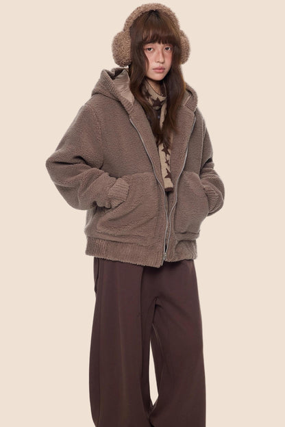 Imitation Lamb Wool Hooded Jacket