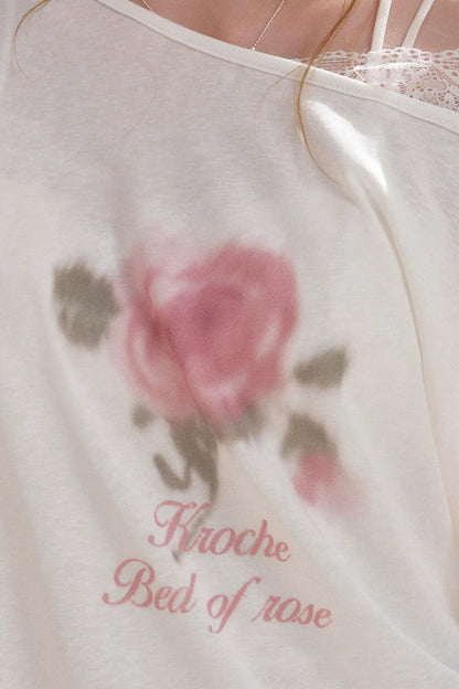 Blusa in Lyocell con Spalle Scoperte e Rose