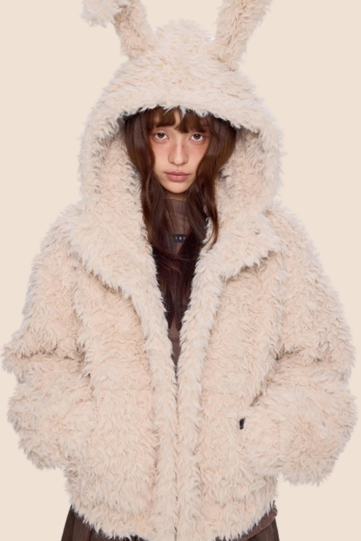 Imitation Wool Hooded Cardigan