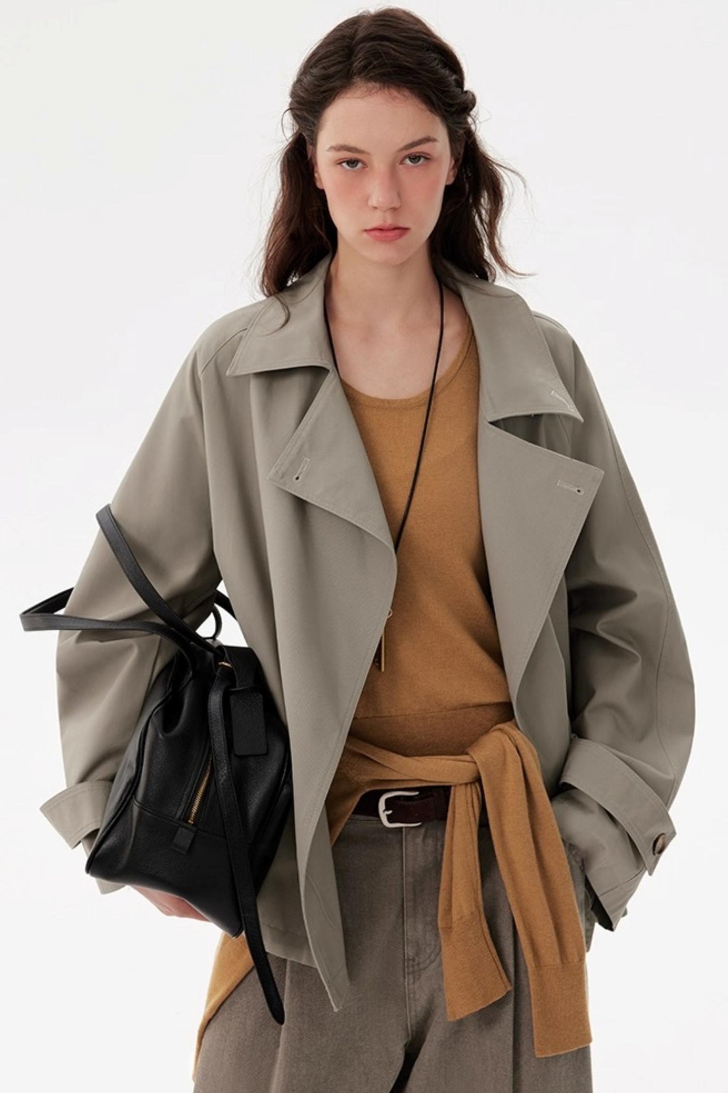 Lace-Up Short Trench Coat