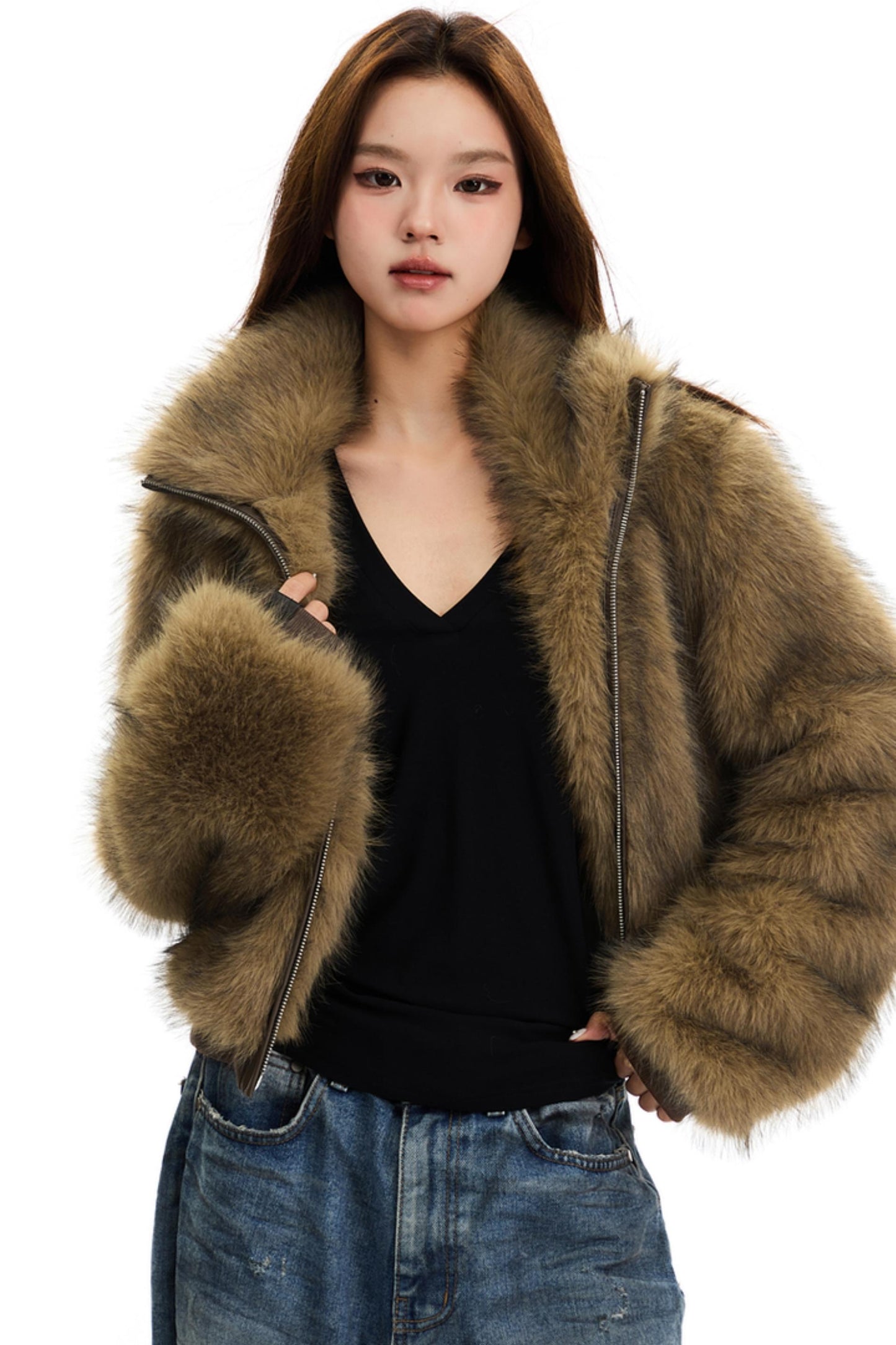 Fashionable Faux Fur Short Coat