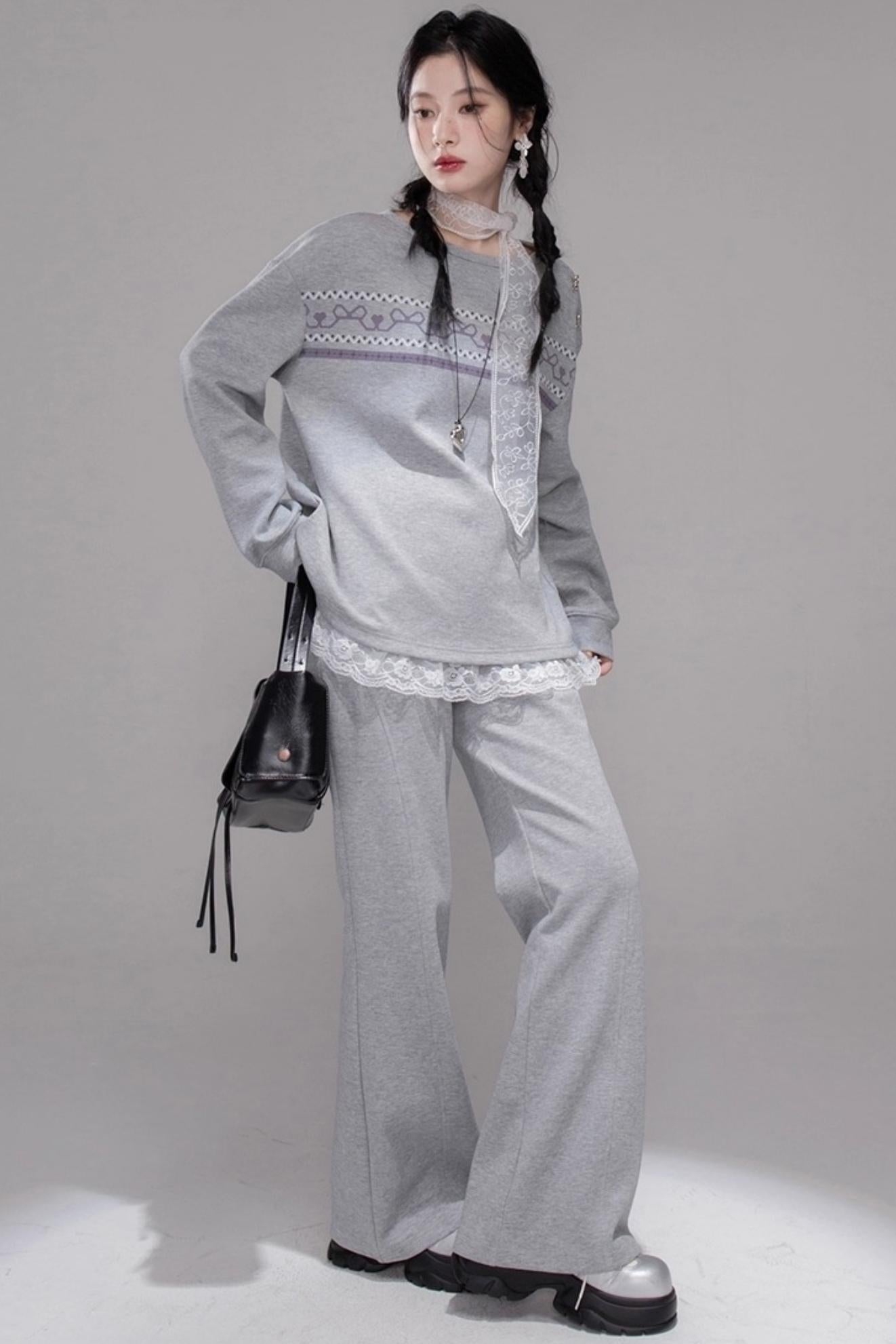 Fair Isle Printed Sweatshirt With Pants Set