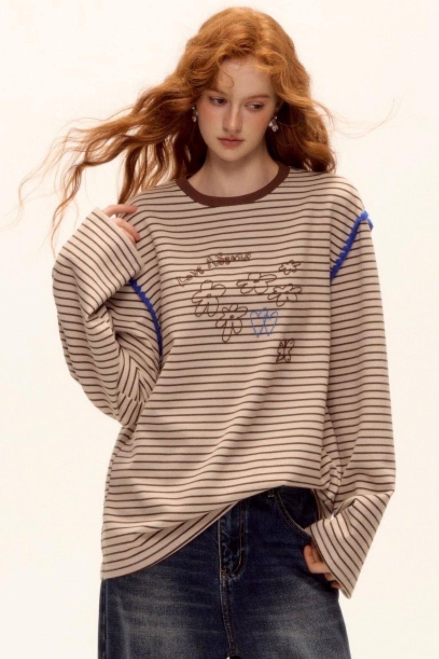 Striped Bead Embroidery Top