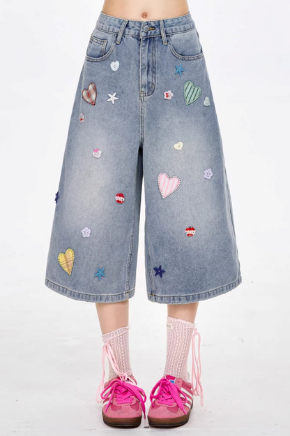 Star Heart Patchwork Pants